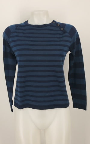 GERARD DAREL Navy Merino Wool Stripe Crop Pullover Size SMALL (S) Top