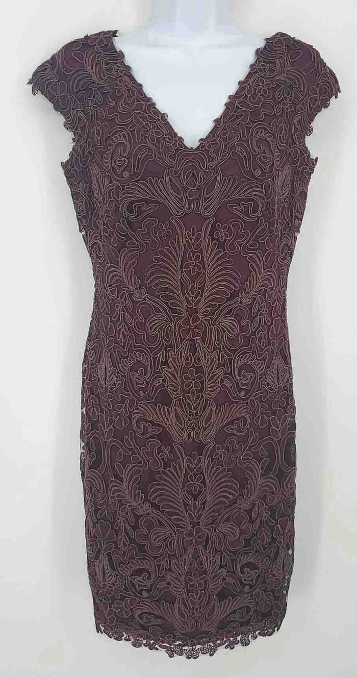 TADASHI SHOJI Plum Embroidered Short Sleeves Size 4  (S) Dress