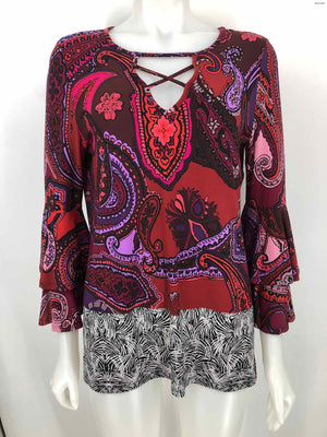 JOSEPH RIBKOFF Burgundy Purple Multi Paisley Criss-Cross Size 8  (M) Top