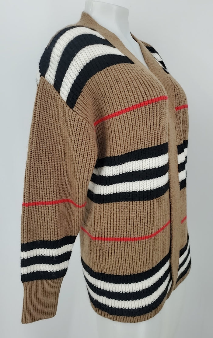 ALISON SHERI Tan Black & White Knit Cardigan Longsleeve Size X-SMALL Sweater