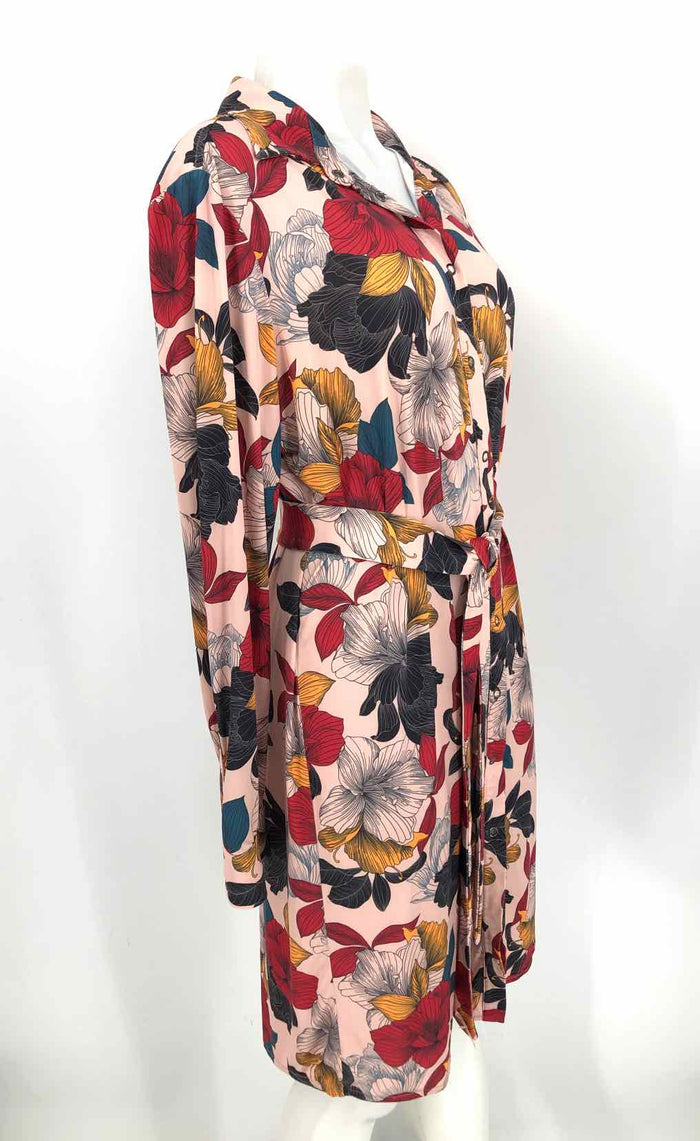 ANATOMIE Lt Pink Red Multi Made in Italy Floral w/belt Size X-LARGE Dress