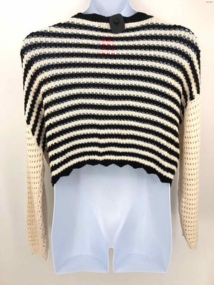 MIOU MUSE White Black Crochet Striped Cardigan Size LARGE  (L) Sweater