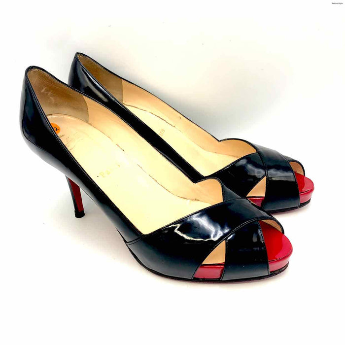 LOUBOUTIN Black Red Patent Leather Heels Shoe Size 8-1/2 Shoes