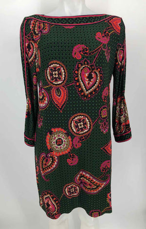 TRINA TURK Green Multi Paisley 3/4 Sleeve Size LARGE  (L) Dress