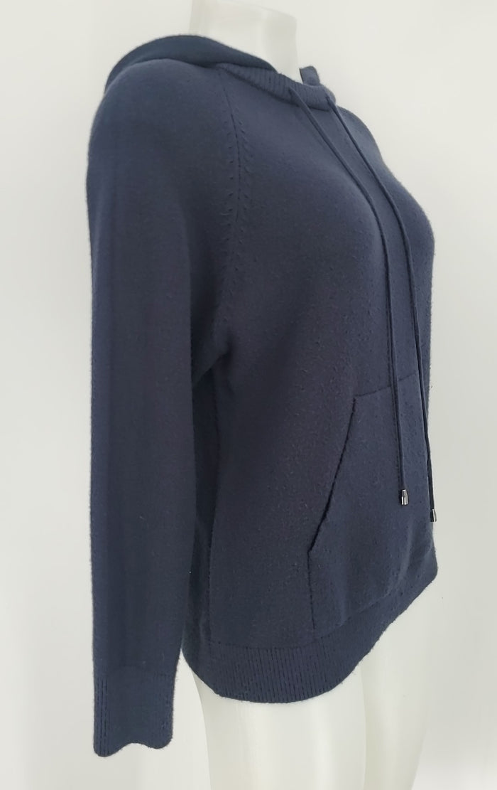 S. CHRISTINA Navy Cashmere Hoodie Pullover Size L/XL  (XL) Sweater