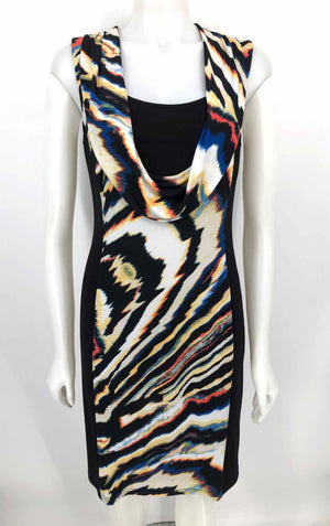 JOSEPH RIBKOFF Black White Multi Print Sleeveless Size 12  (L) Dress