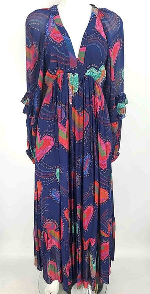 FARM RIO Blue Pink Multi Heart Maxi Length Size SMALL (S) Dress