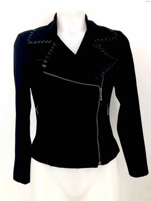 PEOPLE LIKE FRANK Black Woven Trim Moto Women Size 2  (XS) Jacket