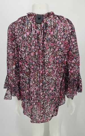 ELLIE TAHARI Pink & Black Blue Multi Silk Blend Floral Size SMALL (S) Top