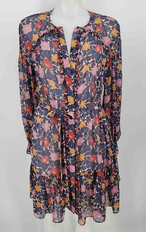 SALONI Blue, Pink Orange Multi Silk Floral Size 4  (S) Dress