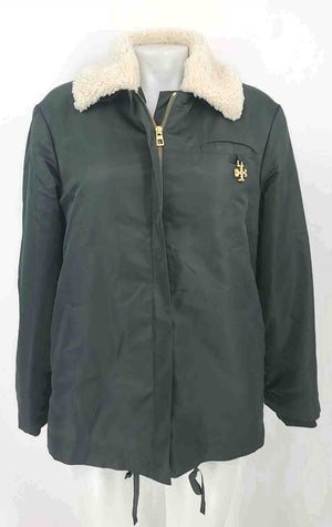 TORY BURCH Forest Green Beige Sherpa Lining Bomber Women Size SMALL (S) Jacket