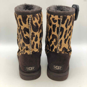 UGG Brown Tan Fur Leather Leopard Ankle Boot Shoe Size 5 Boots