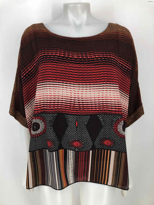 JOSEPH RIBKOFF Red Brown Multi Print Short Sleeves Size 8  (M) Top