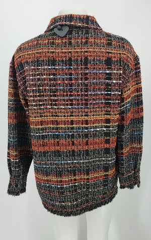 FRANK LYMAN Orange Black Multi Tweed Collar Longsleeve Women Size 8  (M) Jacket