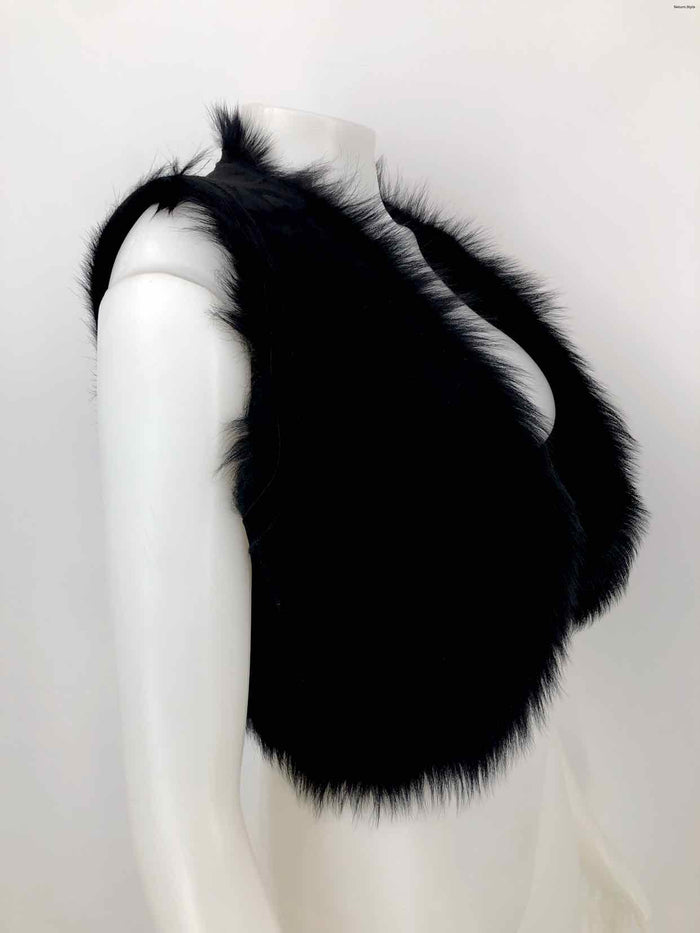 NICOLE FARHI Black Fur Drape Front Women Size 8  (M) Vest