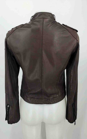 PRADA Chocolate Brown Black Leather Zip Up Moto Women Size SMALL (S) Jacket