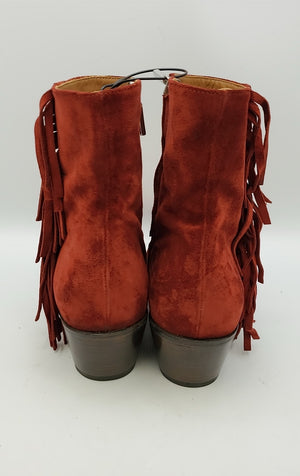 ALESSANDRO VASINI Red Silver Suede Made in Italy Fringe Studded Boots