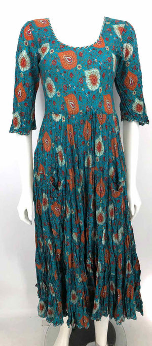 PASSEMENTRIE Turquoise Orange Multi Floral Print Longsleeve Size XXS  (XS) Dress