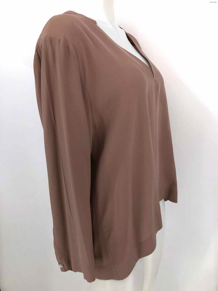 BROCHU WALKER Taupe 100% Silk V-Neck Size LARGE  (L) Top