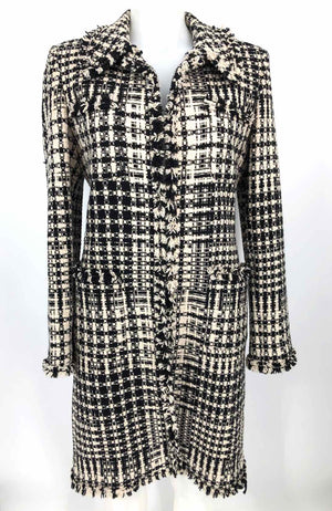 MARVIN RICHARDS Beige Black Wool Blend Tweed Overcoat Women Size 6  (S) Jacket