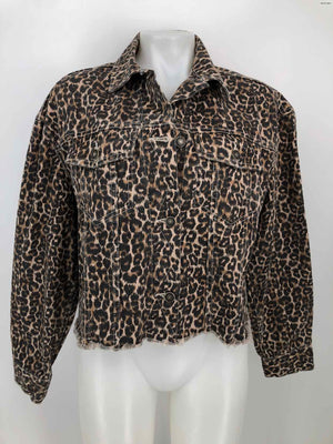 FREE PEOPLE Tan Black Animal Print Frayed Women Size SMALL (S) Jacket