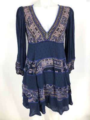 FREE PEOPLE Navy Beige Multi Print Longsleeve Size SMALL (S) Dress