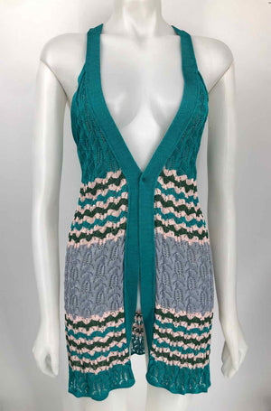 MISSONI Turquoise Beige Made in Italy Woven Size X-SMALL Top