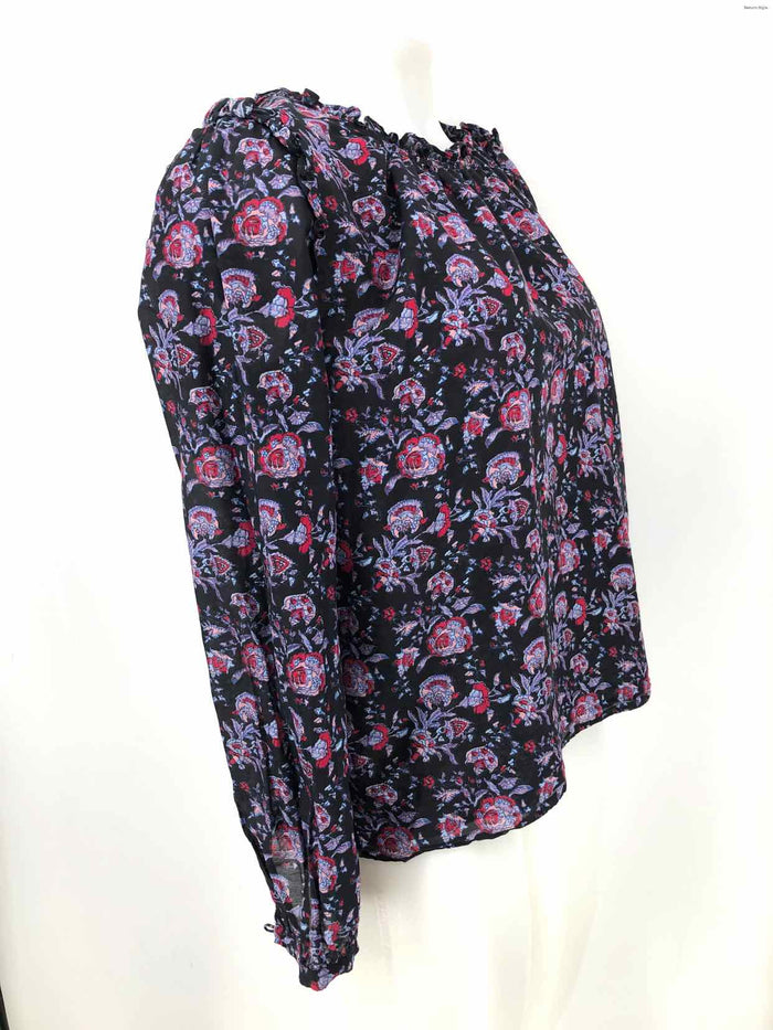 XIRENA Black Lavender & Red Floral Blouse Size X-SMALL Top