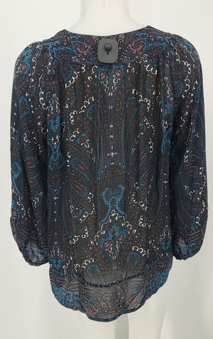 JOIE Black Teal Multi Silk Print Longsleeve Size SMALL (S) Top