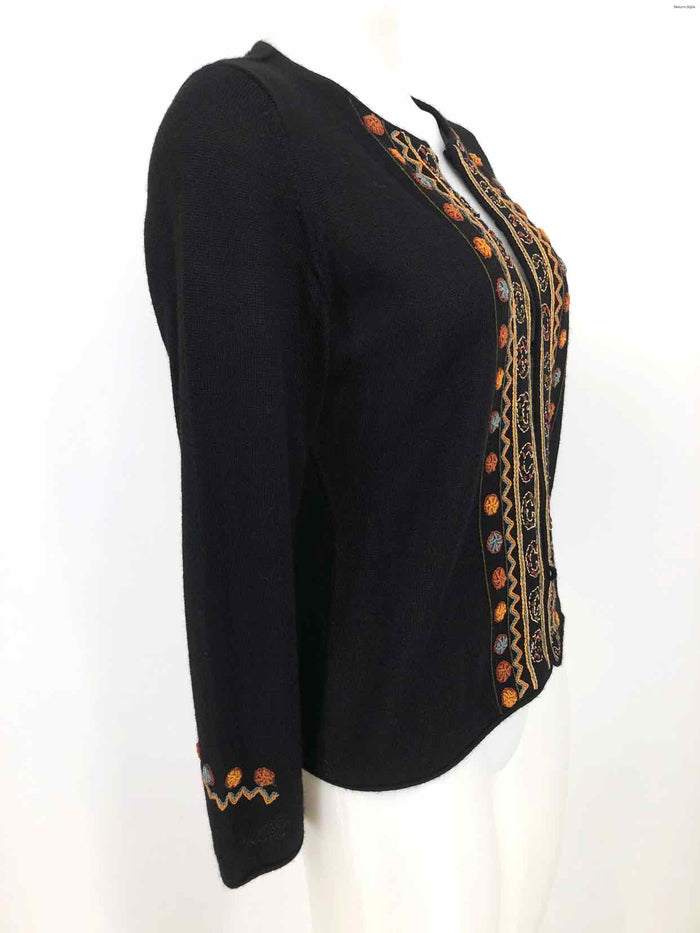 PERUVIAN IMPORTS Black Orange Alpaca Embroidered Jacket Size SMALL (S) Sweater