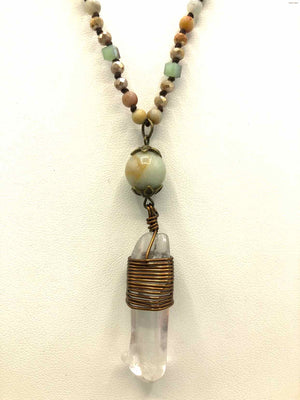 Lt Green Peach Quartz Beaded 36" Necklace