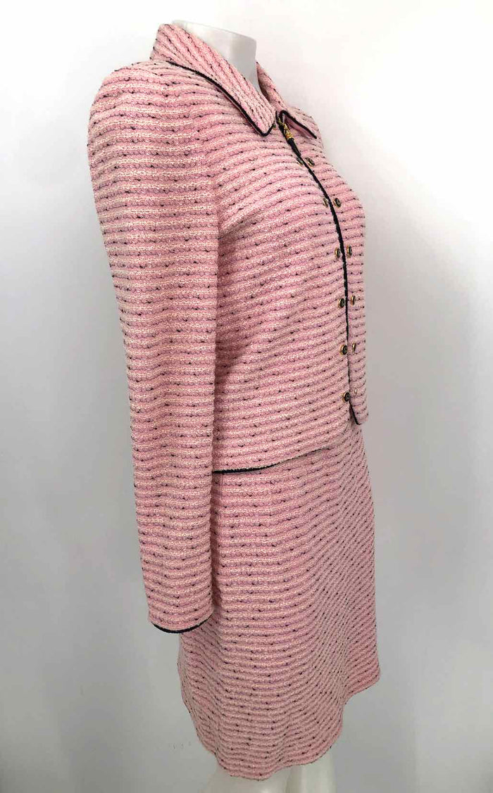 ST. JOHN Pink Black Multi Knit Zip Up Jacket & Skirt Size SMALL (S) Skirt Set