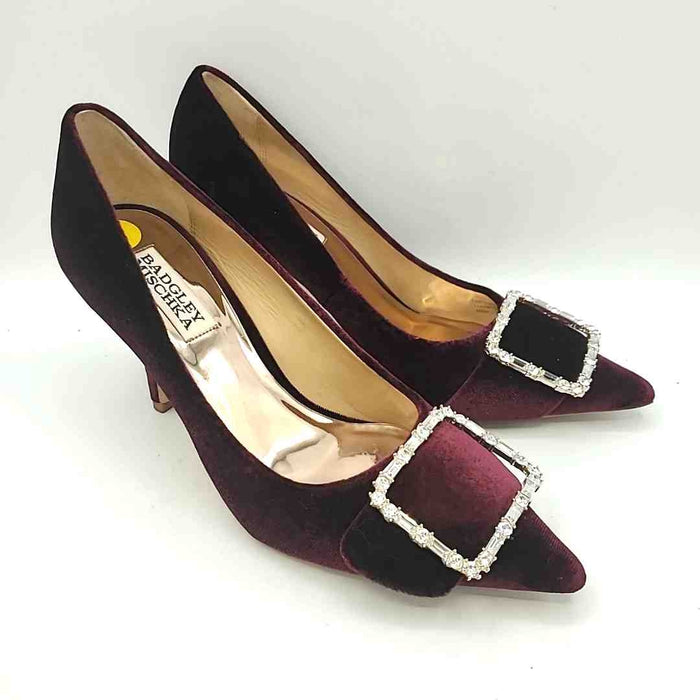 BADGLEY MISCHKA Burgundy Silver Velvet Heels Shoe Size 7 Shoes