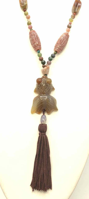 Green Pink Natural Stone Fish Tassel Necklace