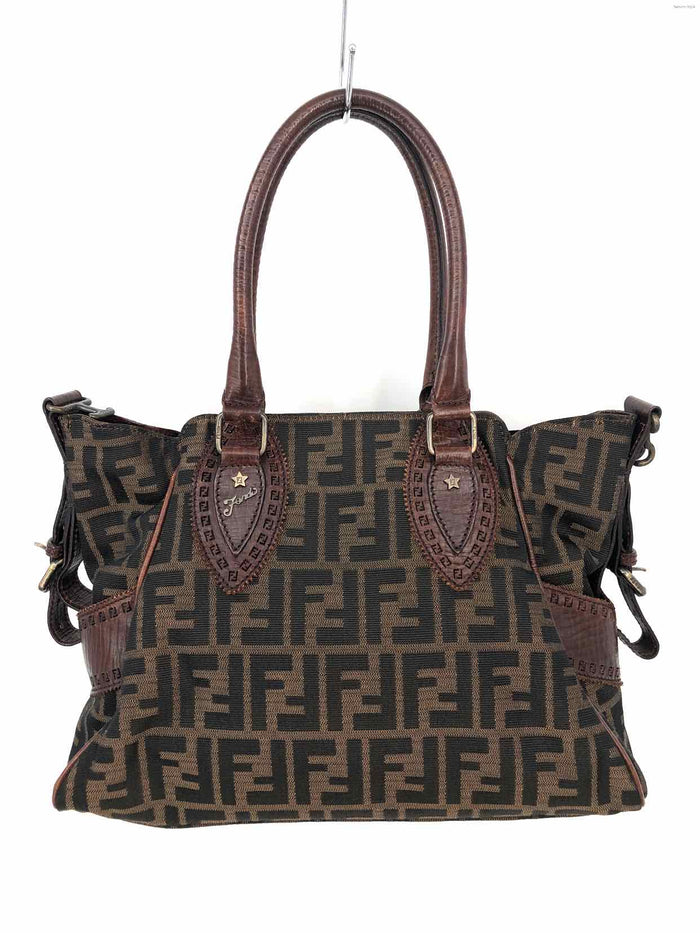 FENDI Brown Leather & Canvas Pre Loved Monogram Purse