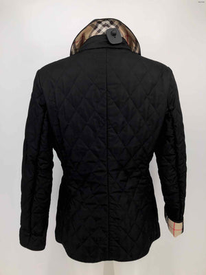 BURBERRY Black Tan Quilted Snap Up Women Size X-SMALL Jacket