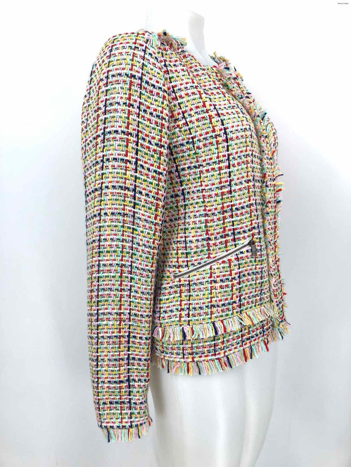 HALOGEN Pink & Green Blue Multi Woven Frayed Edges Women Size SMALL (S) Jacket