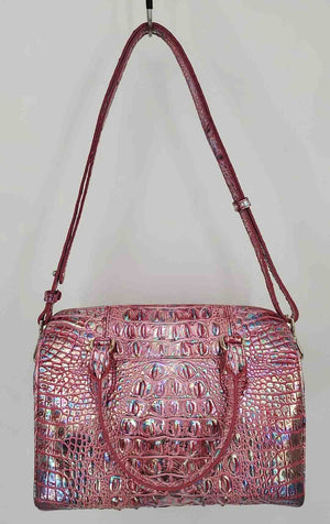 BRAHMIN Pink Multi-Color Leather Mock Croc Satchel Purse