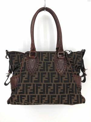 FENDI Brown Leather & Canvas Pre Loved Monogram Purse