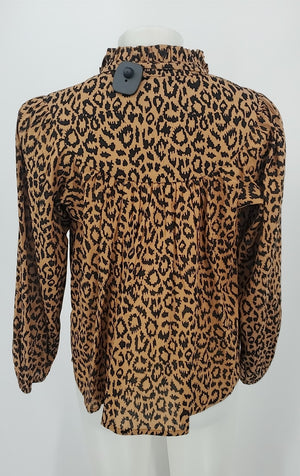 EMERSON FRY Tan Brown Black Made in India Animal Print Blouse Size SMALL (S) Top