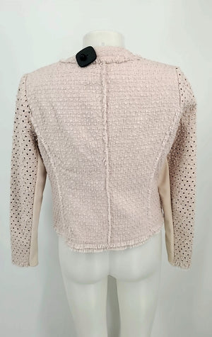 REBECCA TAYLOR Lt Pink Black Tweed Perforated Women Size MEDIUM (M) Jacket