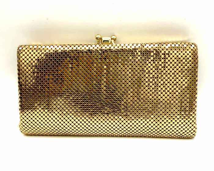 WHITING & DAVIS Goldtone Mesh Vintage Clutch Purse