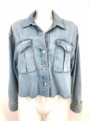 A GOLD E Lt Blue Denim Frayed Edges Women Size SMALL (S) Jacket