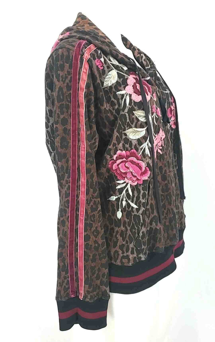 JOHNNY WAS Brown & Black Pink Animal Print Hoodie Women Size X-LARGE Jacket