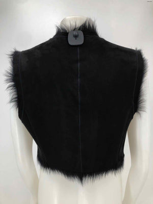 NICOLE FARHI Black Fur Drape Front Women Size 8  (M) Vest