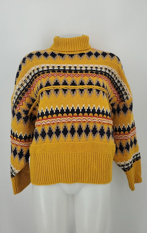 RAG & BONE Yellow Navy Multi-Color 100% Wool Fairisle Pullover Sweater