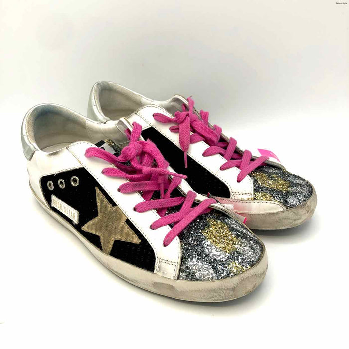 GOLDEN GOOSE White & Black Silver Multi Glitter Sneaker Shoe Size 8-1/2 Shoes