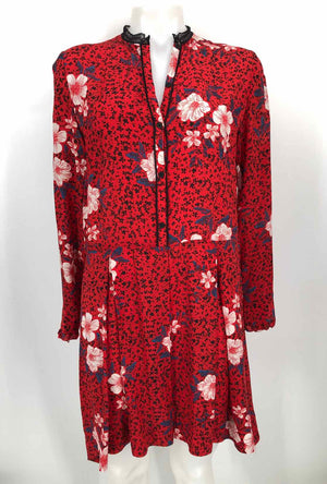 ZADIG & VOLTAIRE Red White & Blue Silk Floral Print Longsleeve Dress