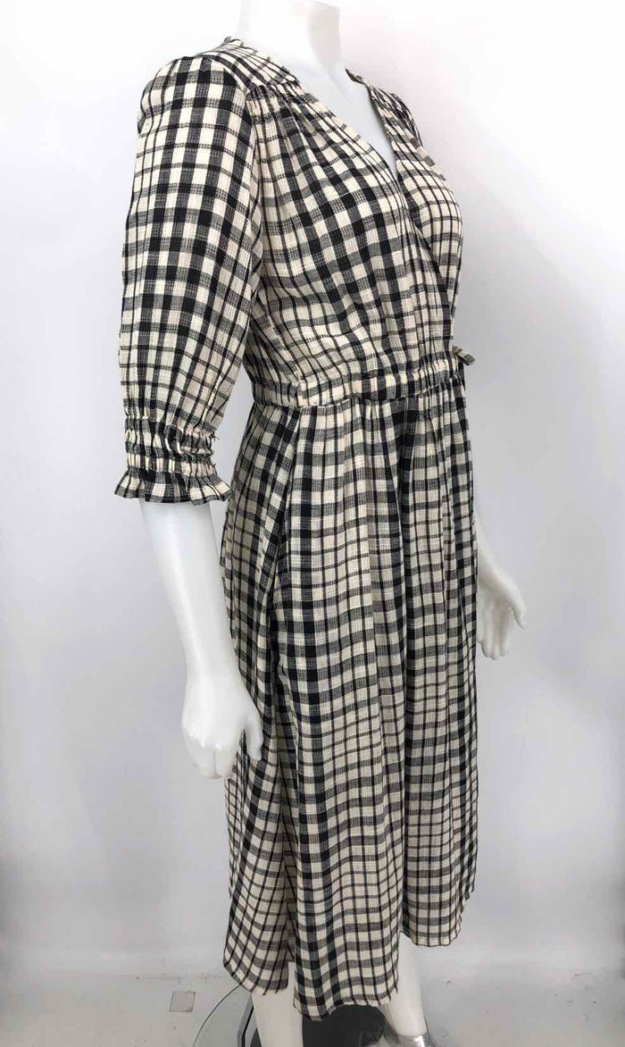 APIECE APART Beige Black Cotton Checkered Midi Length Size SMALL (S) Dress