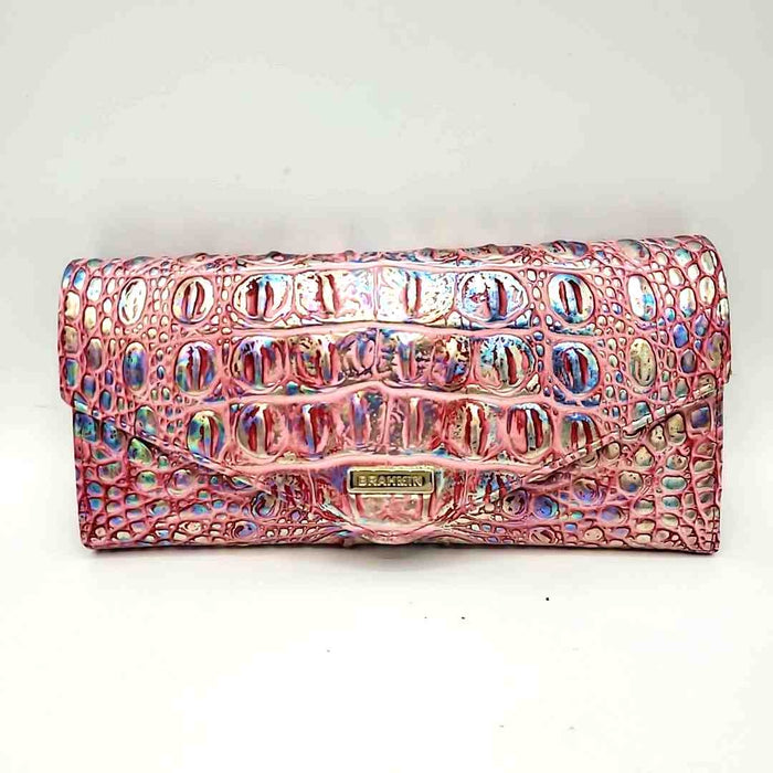 BRAHMIN Pink Multi-Color Leather Mock Croc Tri fold Wallet